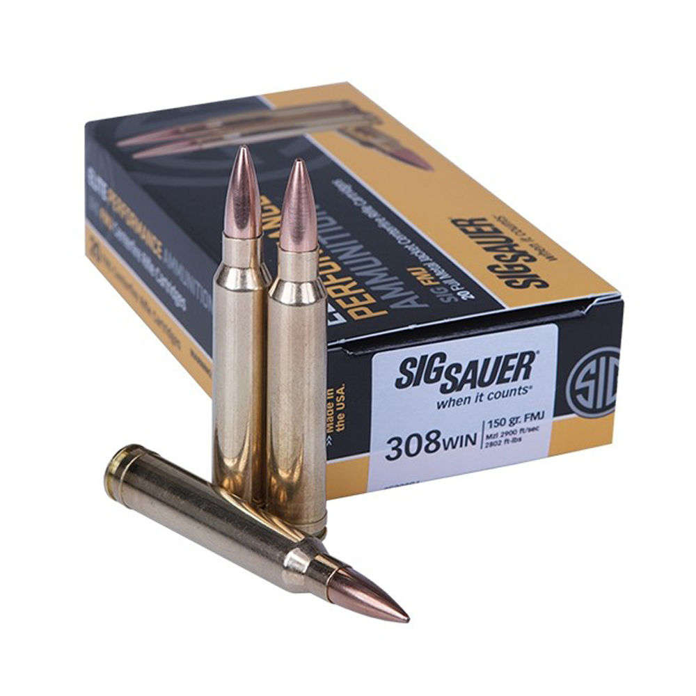 Ammunition Sig Sauer 2802 ft lbs 308Win SIG E308B1-20      ELITE PERF  308  150 FMJ  20/10 • Model: 2802 ft lbs